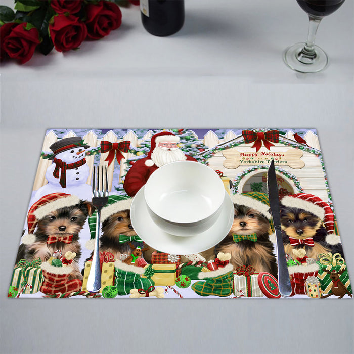 Happy Holidays Christmas Yorkshire Terrier Dogs House Gathering Placemat