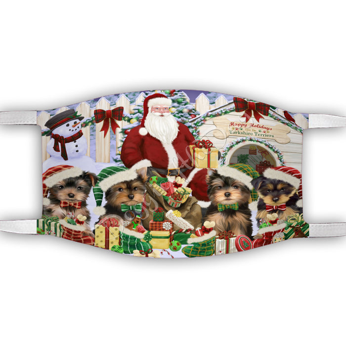 Happy Holidays Christmas Yorkshire Terrier Dogs House Gathering Face Mask FM48299