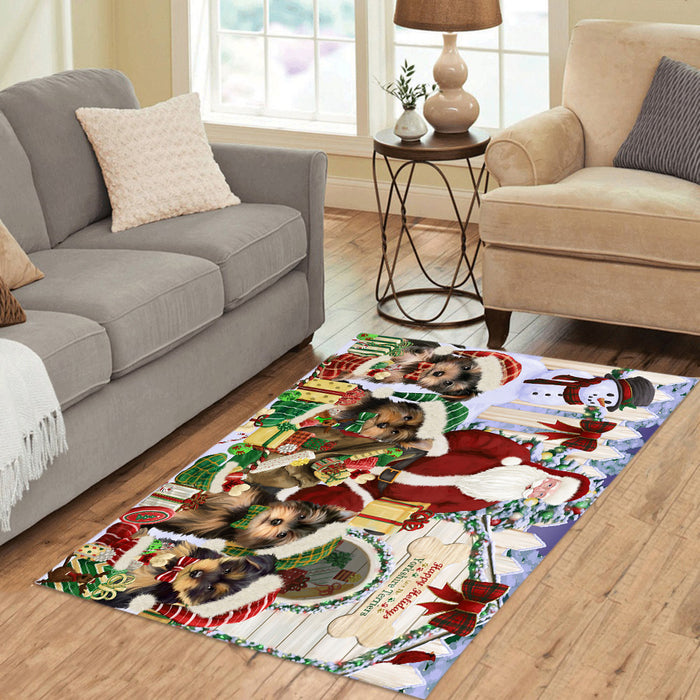 Happy Holidays Christma Yorkshire Terrier Dogs House Gathering Area Rug