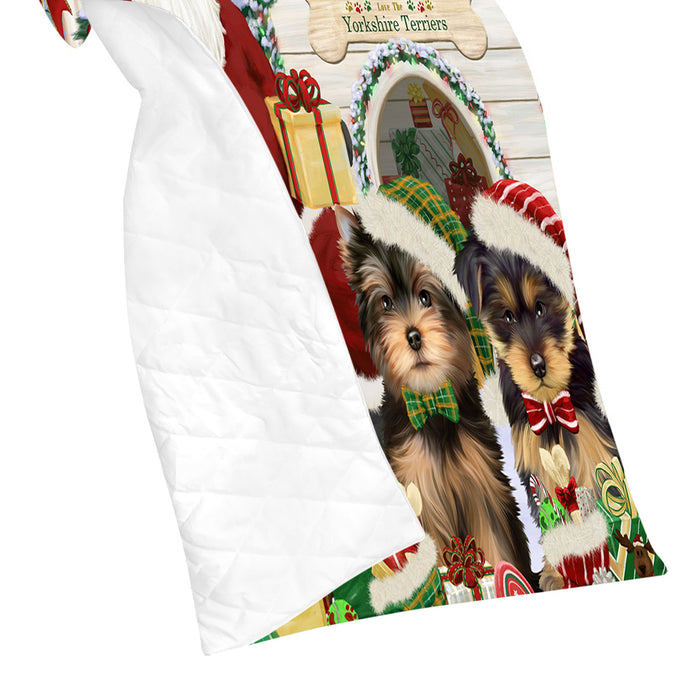Happy Holidays Christmas Yorkshire Terrier Dogs House Gathering Quilt