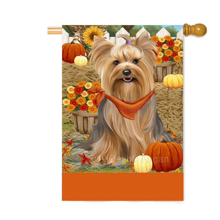 Personalized Fall Autumn Greeting Yorkshire Terrier Dog with Pumpkins Custom House Flag FLG-DOTD-A62169