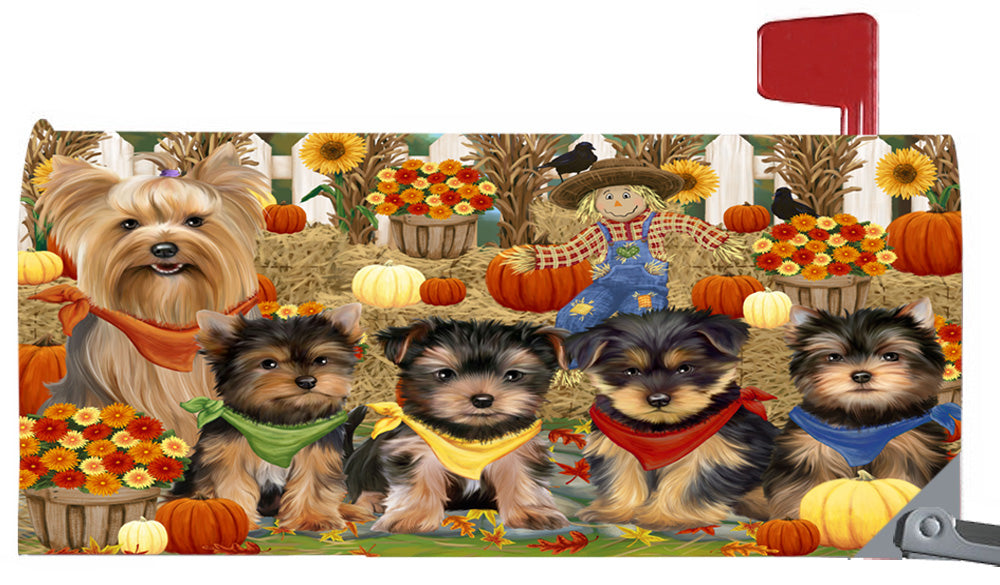 Fall Festive Harvest Time Gathering Yorkshire Terrier Dogs 6.5 x 19 Inches Magnetic Mailbox Cover Post Box Cover Wraps Garden Yard Décor MBC49130