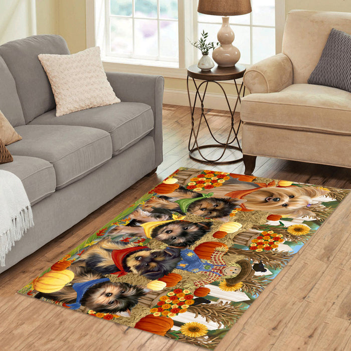 Fall Festive Harvest Time Gathering Yorkshire Terrier Dogs Area Rug