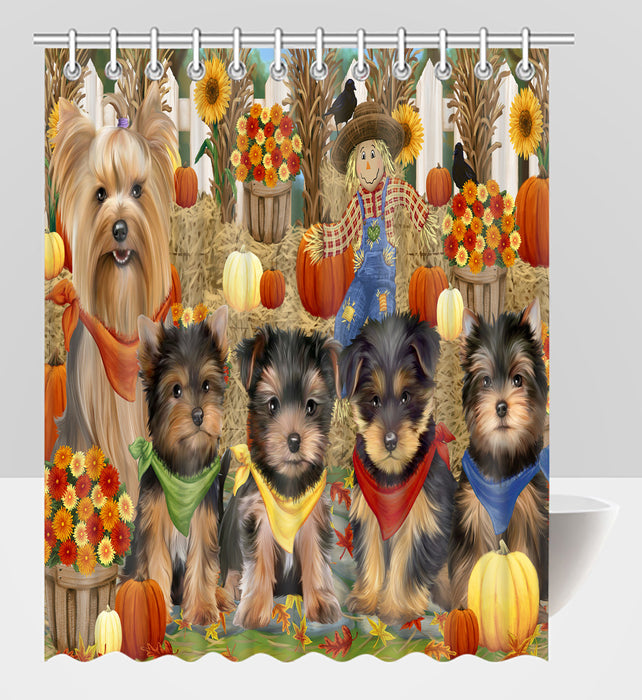 Fall Festive Harvest Time Gathering Yorkshire Terrier Dogs Shower Curtain