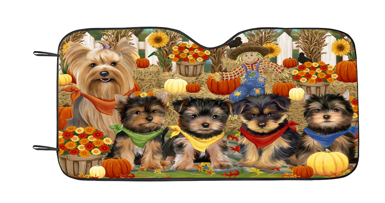 Fall Festive Harvest Time Gathering Yorkshire Terrier Dogs Car Sun Shade