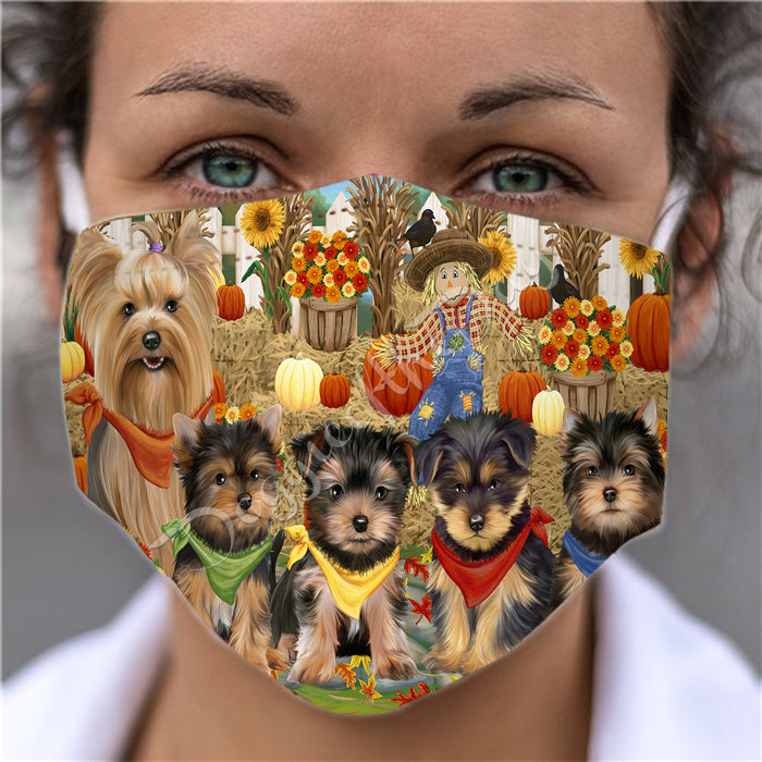 Fall Festive Harvest Time Gathering  Yorkshire Terrier Dogs Face Mask FM48588