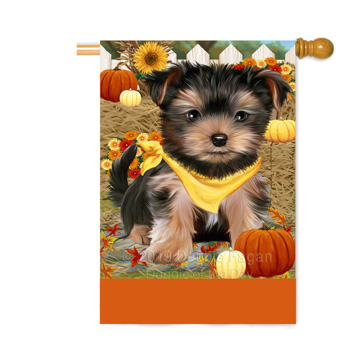 Personalized Fall Autumn Greeting Yorkshire Terrier Dog with Pumpkins Custom House Flag FLG-DOTD-A62171