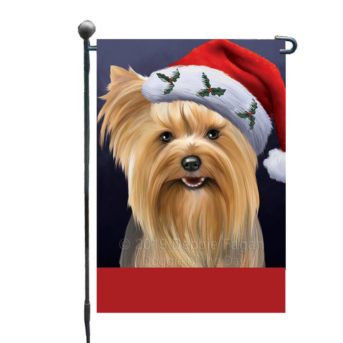 Personalized Christmas Holidays Yorkshire Terrier Dog Wearing Santa Hat Portrait Head Custom Garden Flags GFLG-DOTD-A59871
