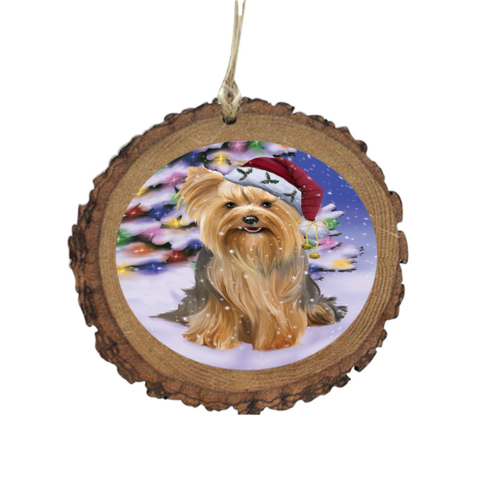 Winterland Wonderland Yorkshire Terrier Dog In Christmas Holiday Scenic Background Wooden Christmas Ornament WOR49669