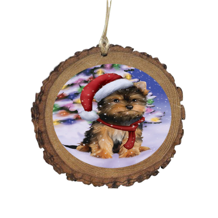 Winterland Wonderland Yorkshire Terrier Dog In Christmas Holiday Scenic Background Wooden Christmas Ornament WOR49670