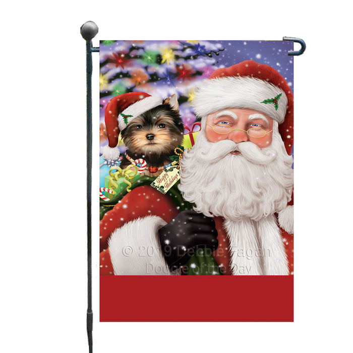 Personalized Santa Carrying Yorkshire Terrier Dog and Christmas Presents Custom Garden Flag GFLG63873