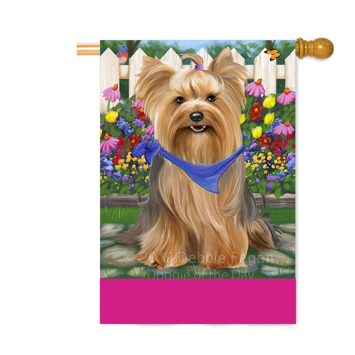 Personalized Spring Floral Yorkshire Terrier Dog Custom House Flag FLG-DOTD-A63112
