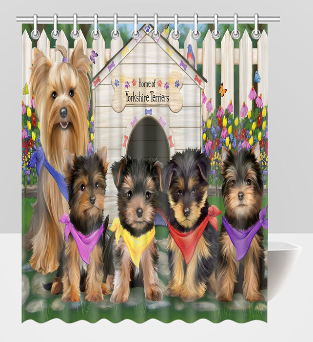 Spring Dog House Yorkshire Terrier Dogs Shower Curtain