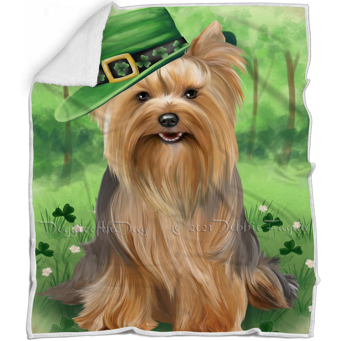 St. Patricks Day Irish Portrait Yorkshire Terrier Dog Blanket BLNKT59421