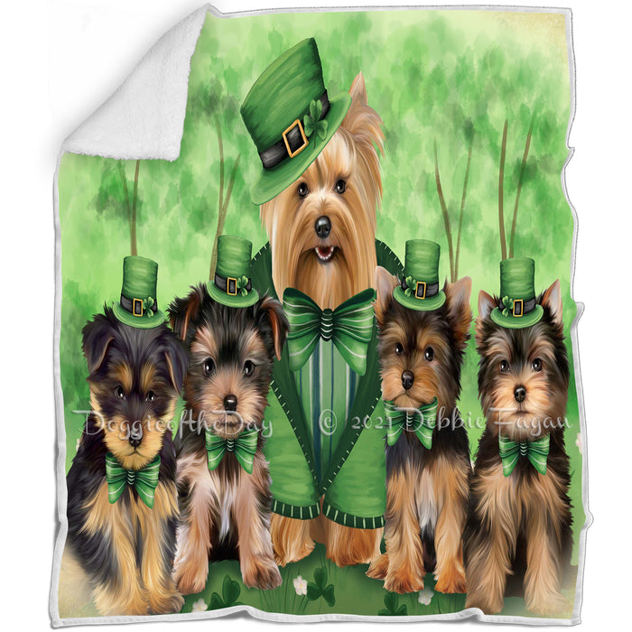 St. Patricks Day Irish Family Portrait Yorkshire Terriers Dog Blanket BLNKT59430