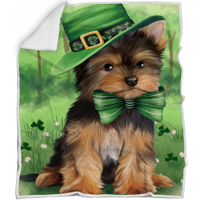 St. Patricks Day Irish Portrait Yorkshire Terrier Dog Blanket BLNKT59439