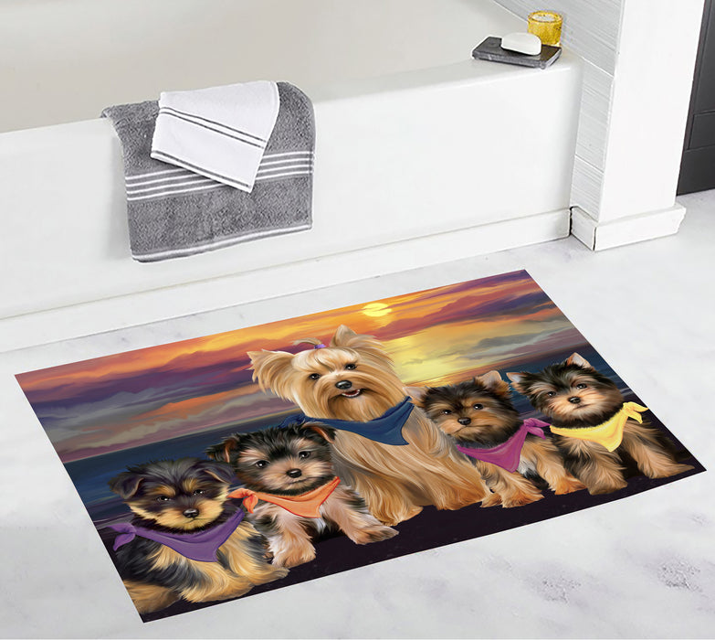 Family Sunset Portrait Yorkshire Terrier Dogs Bath Mat
