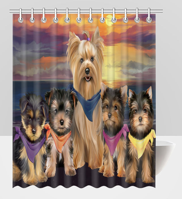 Family Sunset Portrait Yorkshire Terrier Dogs Shower Curtain