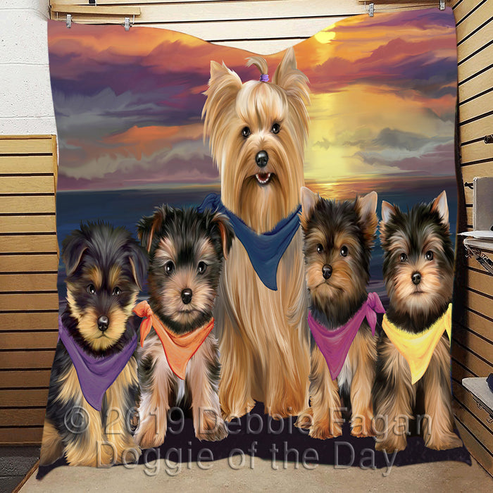 Family Sunset Portrait Yorkshire Terrier Dogs Quilt