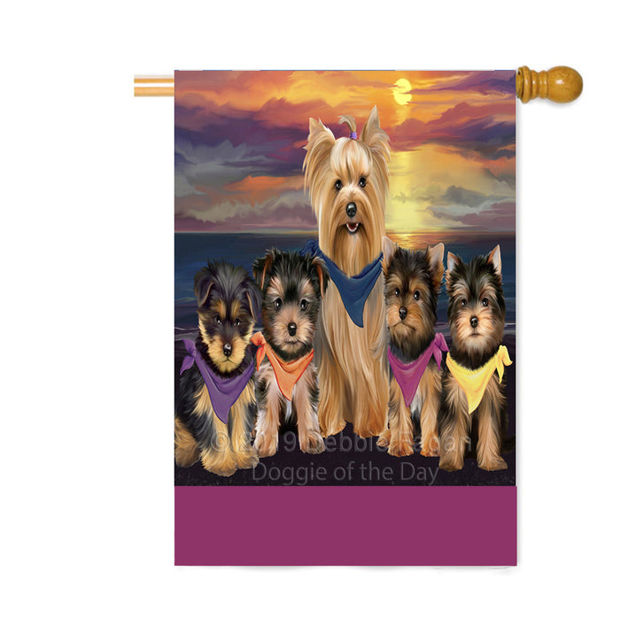 Personalized Family Sunset Portrait Yorkshire Terrier Dogs Custom House Flag FLG-DOTD-A60702