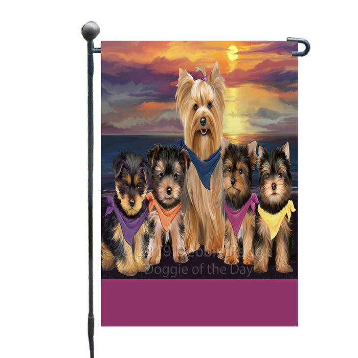 Personalized Family Sunset Portrait Yorkshire Terrier Dogs Custom Garden Flags GFLG-DOTD-A60646
