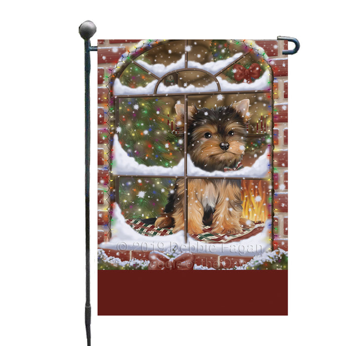 Personalized Please Come Home For Christmas Yorkshire Terrier Dog Sitting In Window Custom Garden Flags GFLG-DOTD-A60225