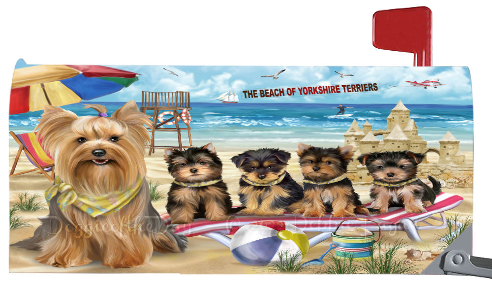 Pet Friendly Beach Yorkshire Terrier Dogs Magnetic Mailbox Cover Both Sides Pet Theme Printed Decorative Letter Box Wrap Case Postbox Thick Magnetic Vinyl Material