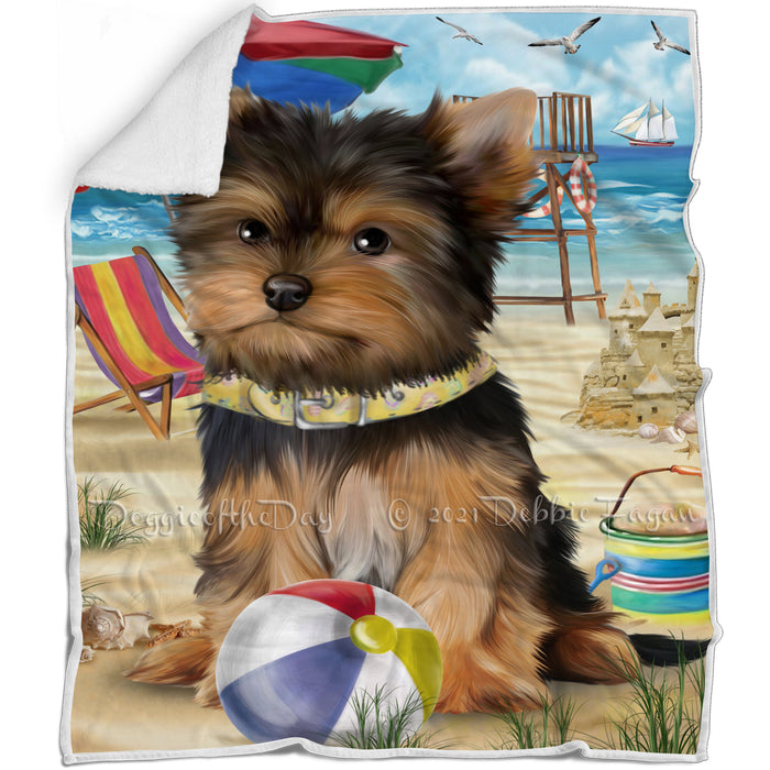 Pet Friendly Beach Yorkshire Terrier Dog Blanket BLNKT66675