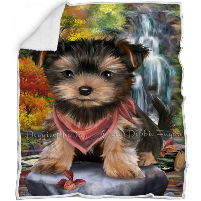 Scenic Waterfall Yorkshire Terrier Dog Blanket BLNKT61419