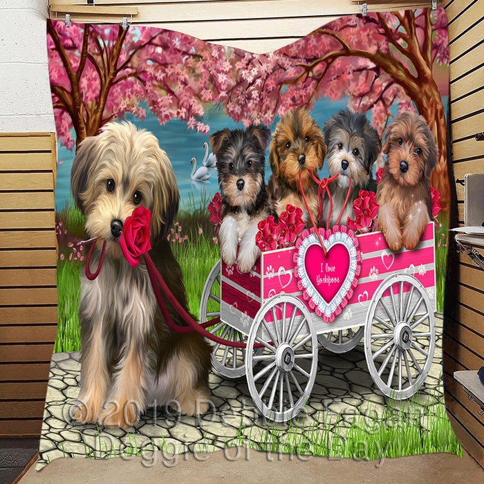 I Love Yorkshire Terrier Dogs in a Cart Quilt