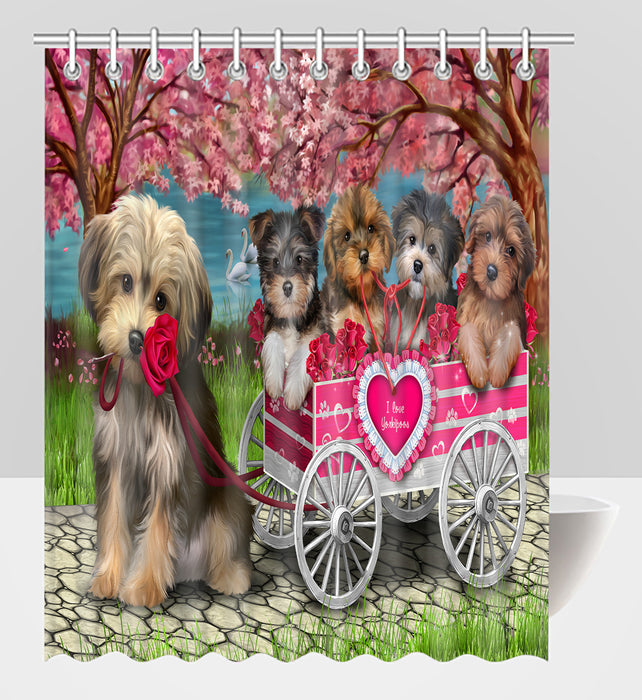 I Love Yorkshire Terrier Dogs in a Cart Shower Curtain