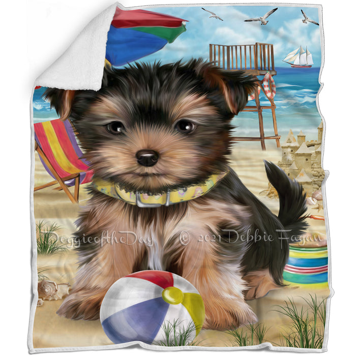 Pet Friendly Beach Yorkshire Terrier Dog Blanket BLNKT66711