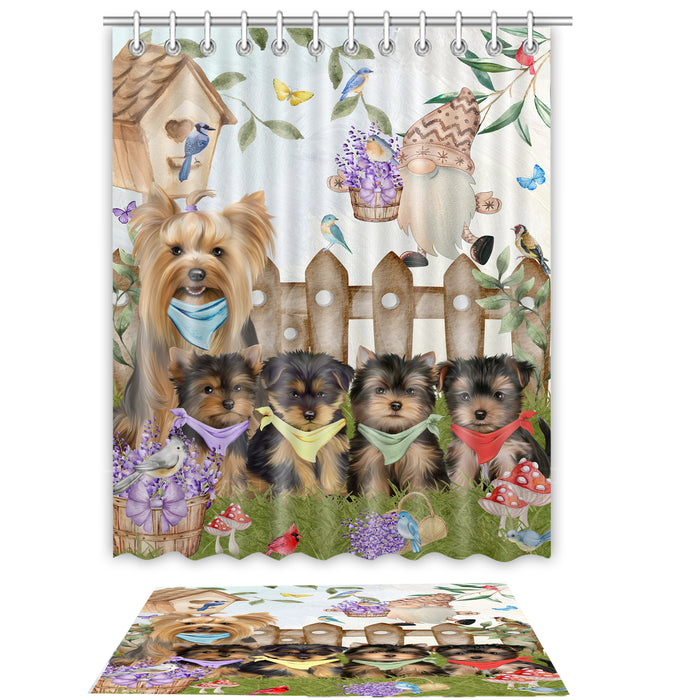 Yorkshire Terrier Shower Curtain & Bath Mat Set - Explore a Variety of Personalized Designs - Custom Rug and Curtains with hooks for Bathroom Decor - Pet and Dog Lovers Gift
