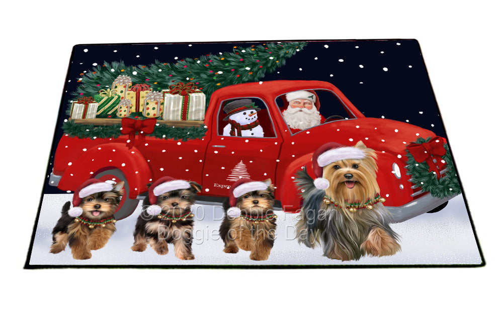 Christmas Express Delivery Red Truck Running Yorkshire Terrier Dogs Indoor/Outdoor Welcome Floormat - Premium Quality Washable Anti-Slip Doormat Rug FLMS56743