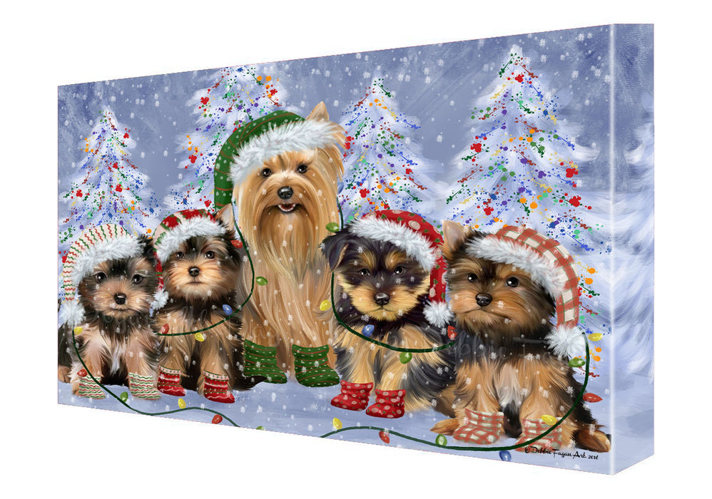 Christmas Lights and Yorkshire Terrier Dogs Canvas Wall Art - Premium Quality Ready to Hang Room Decor Wall Art Canvas - Unique Animal Printed Digital Painting for Decoration