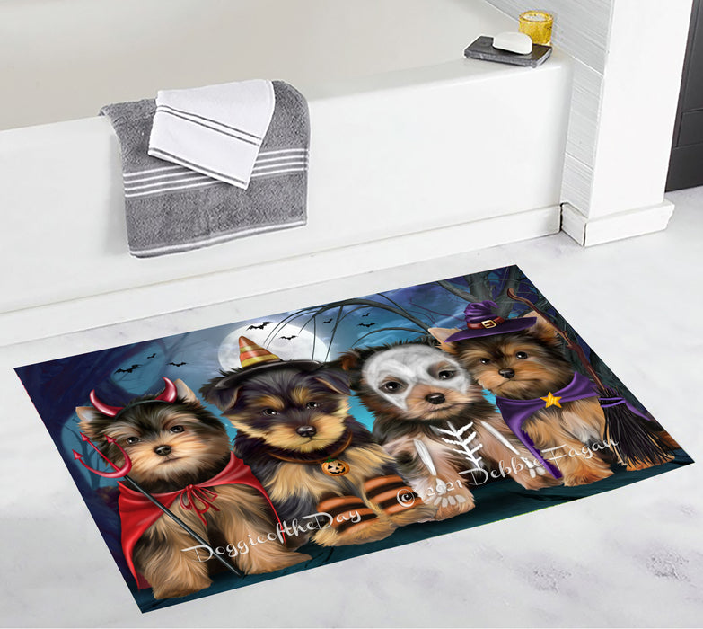 Happy Halloween Trick or Treat Yorkshire Terrier Dogs Bathroom Rugs with Non Slip Soft Bath Mat for Tub BRUG55045
