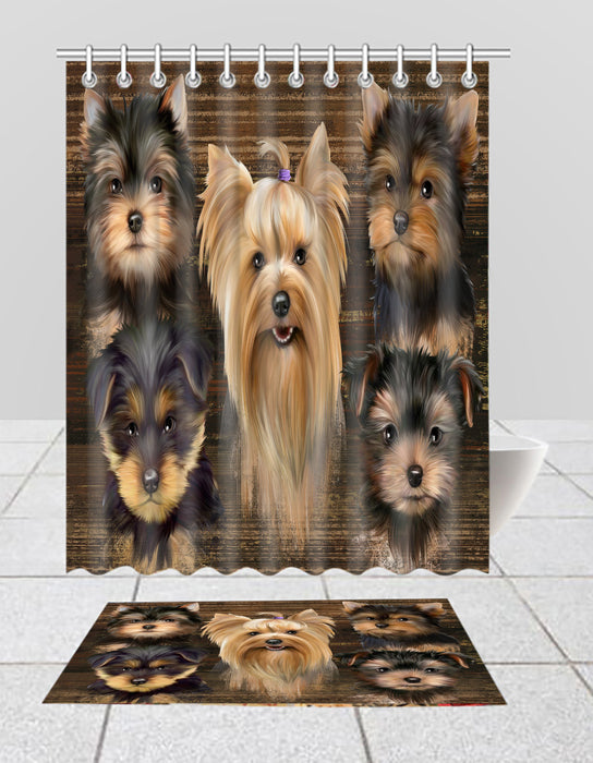 Rustic Yorkshire Dogs  Bath Mat and Shower Curtain Combo