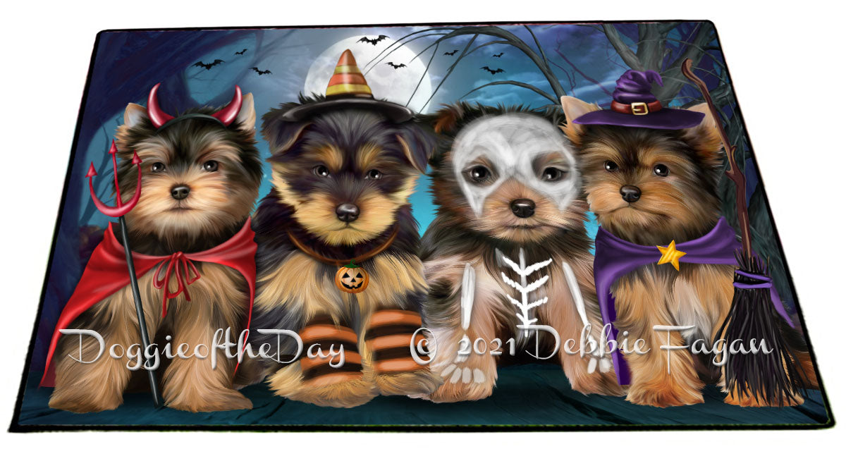 Happy Halloween Trick or Treat Yorkshire Terrier Dogs Indoor/Outdoor Welcome Floormat - Premium Quality Washable Anti-Slip Doormat Rug FLMS58486