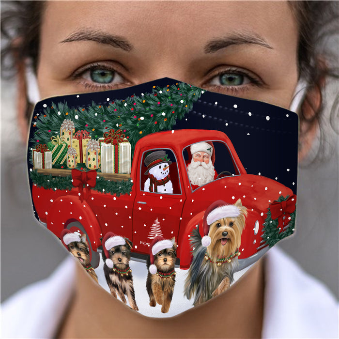 Christmas Express Delivery Red Truck Running Yorkshire Terrier Dogs Face Mask FM49909