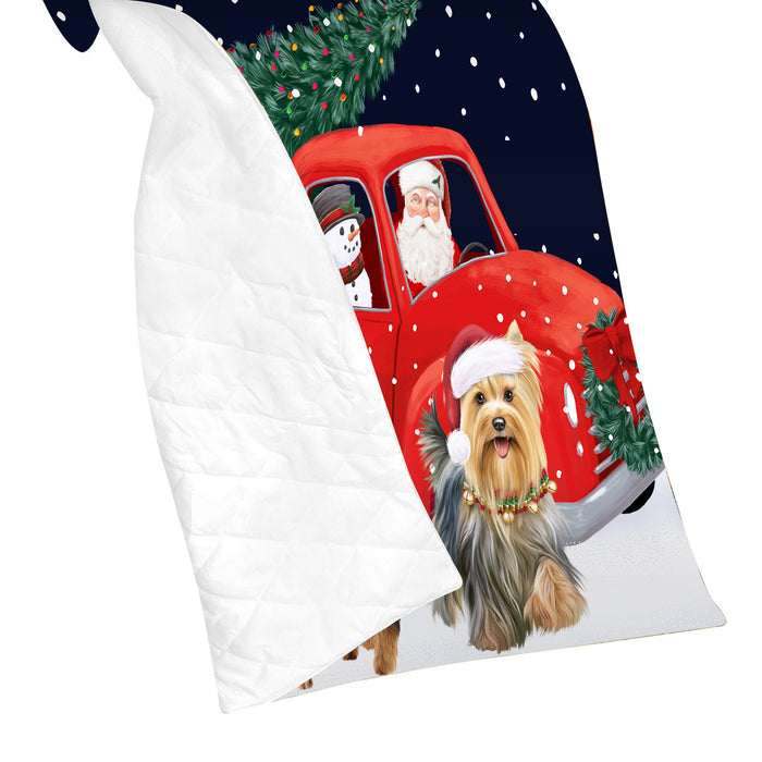 Christmas Express Delivery Red Truck Running Yorkshire Terrier Dogs Lightweight Soft Bedspread Coverlet Bedding Quilt QUILT60111