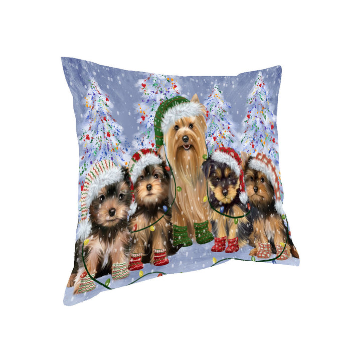 Christmas Lights and Yorkshire Terrier Dogs Pillow with Top Quality High-Resolution Images - Ultra Soft Pet Pillows for Sleeping - Reversible & Comfort - Ideal Gift for Dog Lover - Cushion for Sofa Couch Bed - 100% Polyester