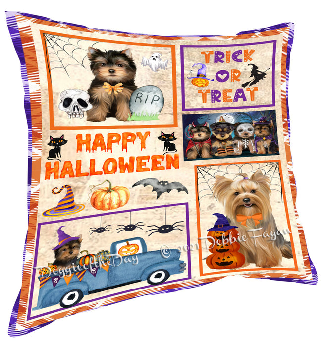 Happy Halloween Trick or Treat Yorkshire Terrier Dogs Pillow with Top Quality High-Resolution Images - Ultra Soft Pet Pillows for Sleeping - Reversible & Comfort - Ideal Gift for Dog Lover - Cushion for Sofa Couch Bed - 100% Polyester, PILA88429