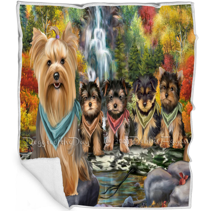 Scenic Waterfall Yorkshire Terriers Dog Blanket BLNKT61374