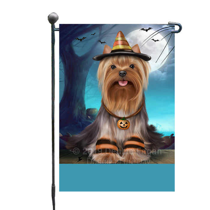 Personalized Happy Halloween Trick or Treat Yorkshire Dog Candy Corn Custom Garden Flag GFLG64442