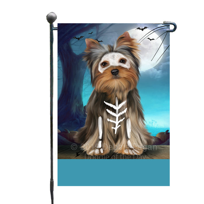 Personalized Happy Halloween Trick or Treat Yorkshire Dog Skeleton Custom Garden Flag GFLG64552