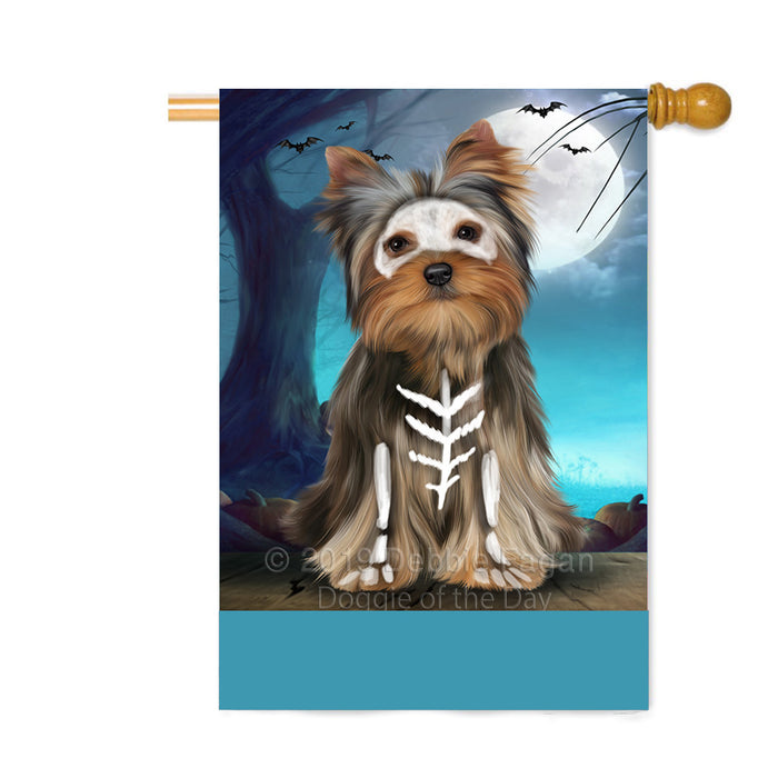 Personalized Happy Halloween Trick or Treat Yorkshire Dog Skeleton Custom House Flag FLG64243