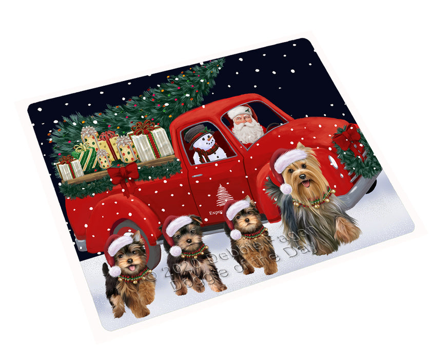 Christmas Express Delivery Red Truck Running Yorkshire Terrier Dogs Cutting Board - Easy Grip Non-Slip Dishwasher Safe Chopping Board Vegetables C77923