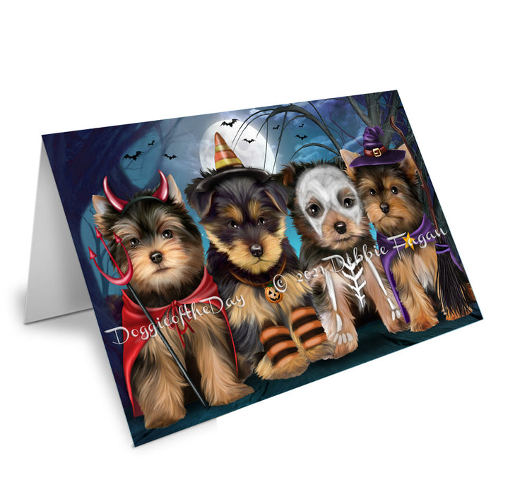 Happy Halloween Trick or Treat Yorkshire Terrier Dogs Handmade Artwork Assorted Pets Greeting Cards and Note Cards with Envelopes for All Occasions and Holiday Seasons GCD76859