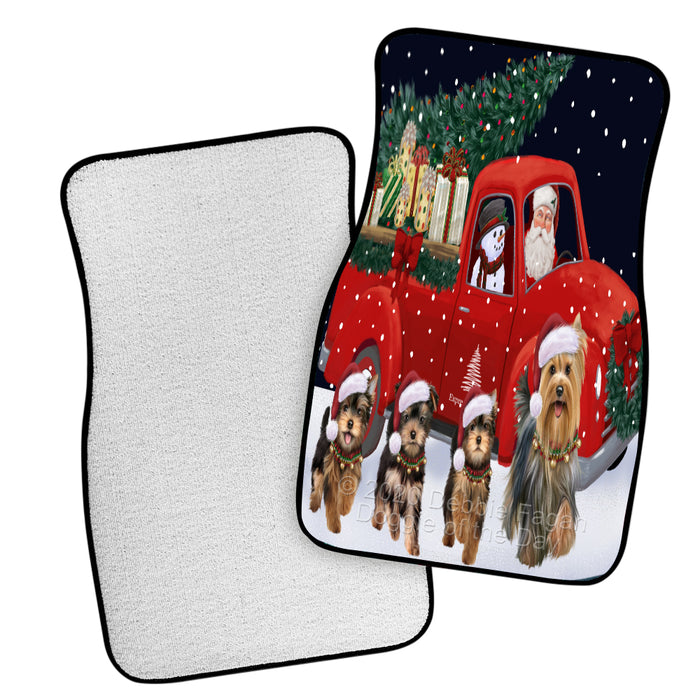 Christmas Express Delivery Red Truck Running Yorkshire Terrier Dogs Polyester Anti-Slip Vehicle Carpet Car Floor Mats  CFM49600