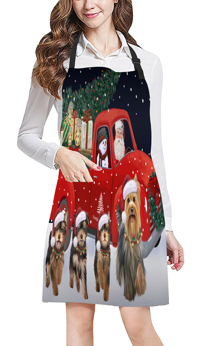 Christmas Express Delivery Red Truck Running Yorkshire Terrier Dogs Apron Apron-48166